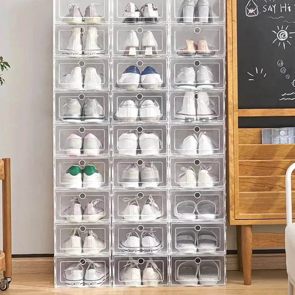 Maximize Your Space with 6Pcs Stackable Transparent Shoe Boxes - Dustproof Storage for Sneakers and More!