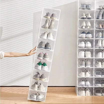 Maximize Your Space with 6Pcs Stackable Transparent Shoe Boxes - Dustproof Storage for Sneakers and More!
