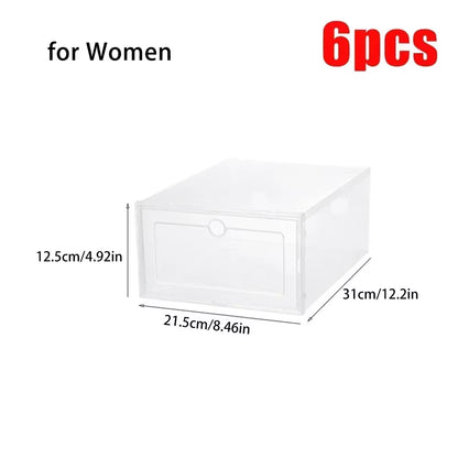 Maximize Your Space with 6Pcs Stackable Transparent Shoe Boxes - Dustproof Storage for Sneakers and More!