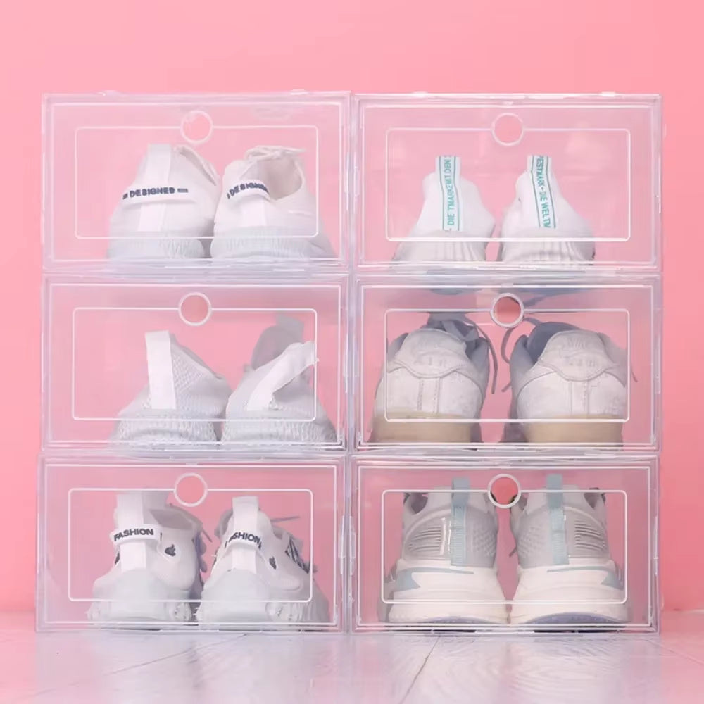 Maximize Your Space with 6Pcs Stackable Transparent Shoe Boxes - Dustproof Storage for Sneakers and More!