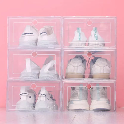Maximize Your Space with 6Pcs Stackable Transparent Shoe Boxes - Dustproof Storage for Sneakers and More!