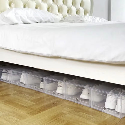 Maximize Your Space with 6Pcs Stackable Transparent Shoe Boxes - Dustproof Storage for Sneakers and More!